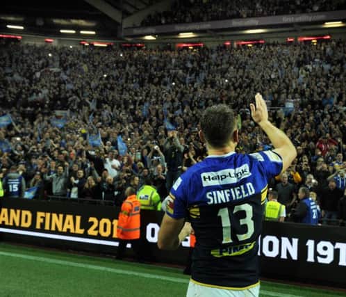 Leeds Rhinos' 
Kevin Sinfield says goodbye to the fans at Old Trafford (Picture: Steve Riding).