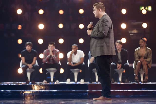 Tom Bleasby performs in the Six Chair Challenge. Picture: SYCO/THAMES TV/PA Wire