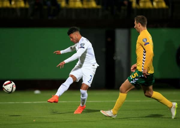 England's Alex Oxlade-Chamberlain scores their third goal against Lithuania (Picture: Nick Potts/PA Wire).