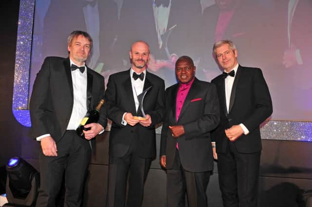 (L-R) Stage One Creative Services' Chris Augur and Tim Leigh with Archbishop Dr John Sentamu and Justin Webb (Picture: Tony Johnson)