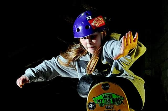 Date:6th October 2015. Picture James Hardisty, (JH1010/76f) Skateboarding champion Georgia-Rose Scott, 10, who is partially-sighted practising her skills at The Works Skatepark, Kitson Road, Hunslet, Leeds.