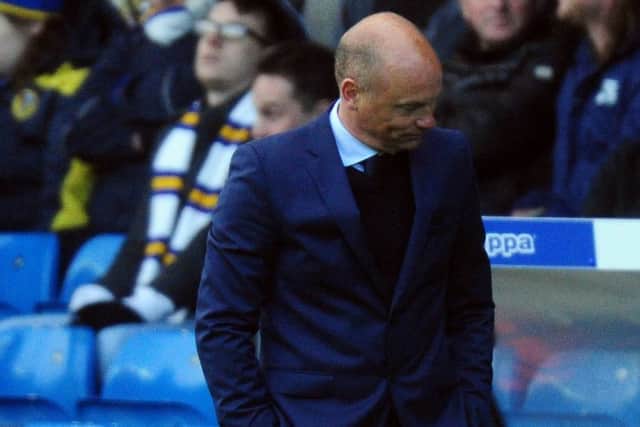 Uwe Rosler, shows his dismay during Saturday's 2-1 defeat against Brighton at Elland Road. It was to prove his last game in charge. Picture: James Hardisty.