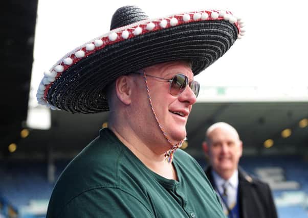 Rotherham manager Steve Evans arrives at Elland Road in beach attire before the match on  May 2, 2015. (
Picture: Jonathan Gawthorpe).