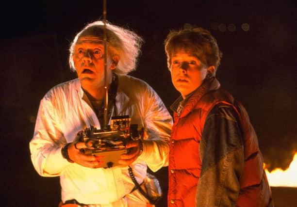Back to the Future (1985)
Directed by Robert Zemeckis
Shown from left: Christopher Lloyd (as Dr. Emmett Brown), Michael J. Fox (as Marty McFly)