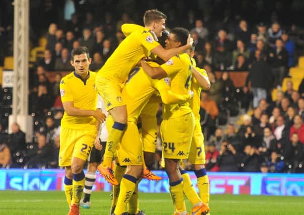 Leeds celebrate Chris Wood's penalty (Picture: Tony Johnson)