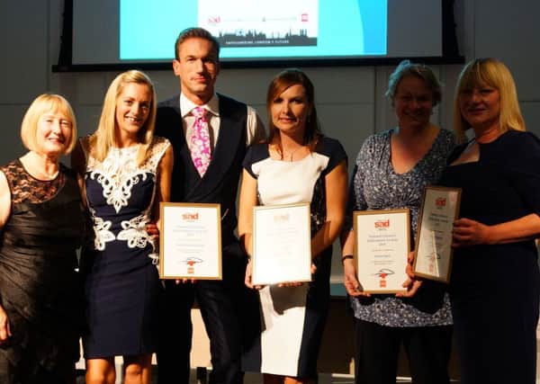 Fulford School Lifesavers were honoured at the SADS UK National Lifesaver Defibrillator Awards. Pictured rom left are SADS UK Founder Anne Jolly, Lifesaver Katrina Fairbairn, Dr Christian Jessen, Shona Jagger, Susan Igoe and Erica Melsom.