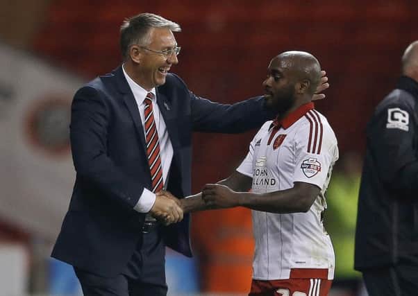 Jamal Campbell-Ryce with Sheffield United manager Nigel Adkins.
