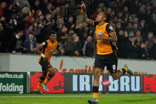 Hull City's Abel Hernandez celebrates scoring his side's first goal of the game during the Capital One Cup.