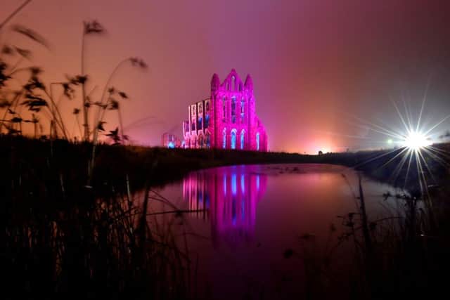 Whitby Abbey is illuminated ahead of Whitby Gothic weekend. Pictures by Owen Humphreys/PA Wire