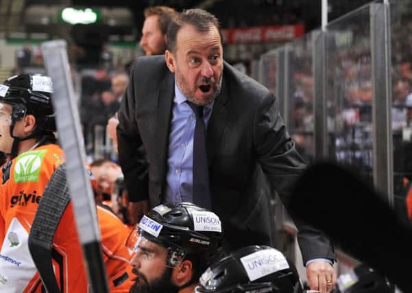 Sheffield Steelers head coach barks out orders to players on the Steelers bench. Picture: Dean Woolley