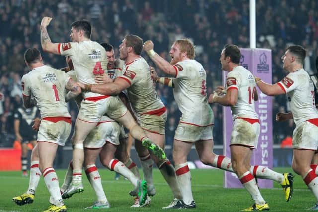 England celebrate during the International Test Series match at the KC Stadium, Hull.