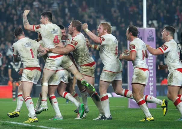 England celebrate during the International Test Series match at the KC Stadium, Hull.