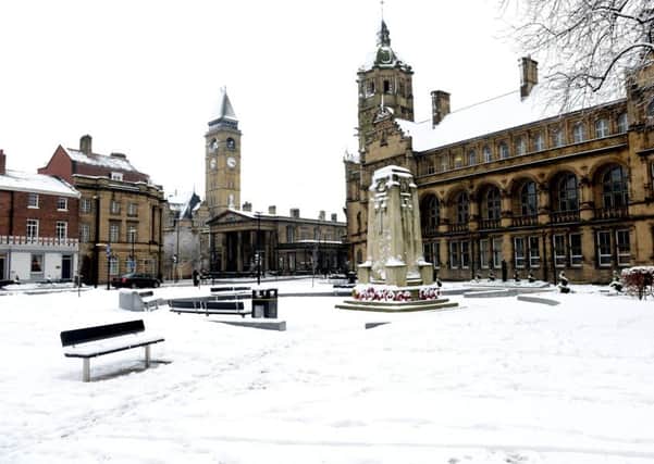 Snow hits Wakefield city centre in January 2013.