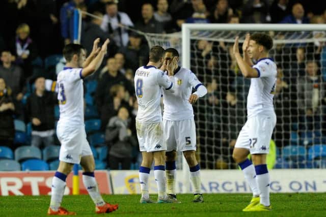FINALLY: Leeds celebrate their first home win since March 4.  Picture: Bruce Rollinson.