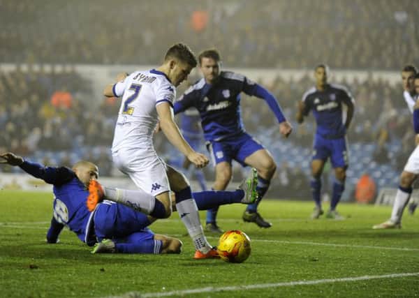 Joe Mason can't stop Sam Byram's cross at Elland Road on Tuesday night. Picture: Bruce Rollinson.