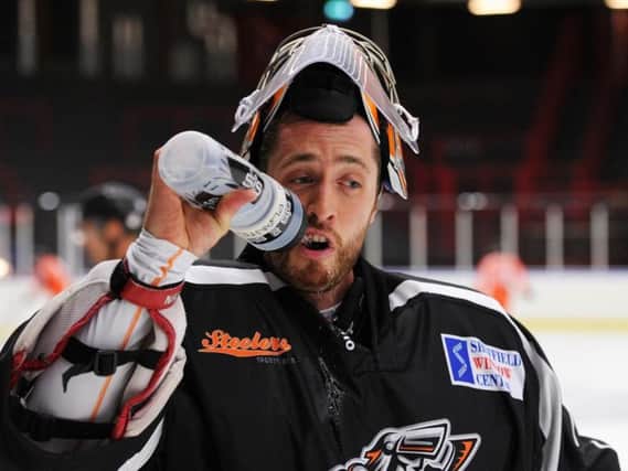 Sheffield Steelers' goalie Tyler Plante, who came off injured during last Sunday's win over Cardiff Devils