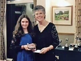 Rachel Seal receives the Annual Medal prize from Knaresborough ladies' captain Sue Ibbotson.