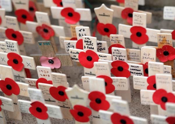 Personal messages from last year's Leeds Remembrance Sunday service held in tribute for members of the armed forces who have died in major conflicts. Picture : Jonathan Gawthorpe