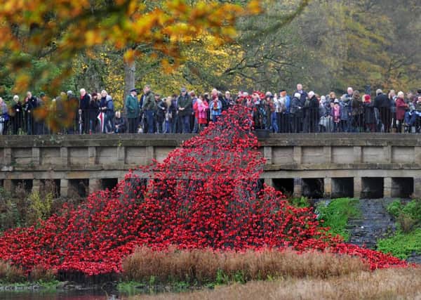 Remembrance Service by the Poppies at the Yorkshire Sculpture Park, Bretton, Wakefield...SH100142392c..8th November 2015 ..Picture by Simon Hulme