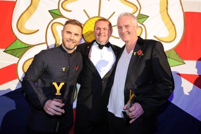 Special guest Gary Barlow with Sir Gary Verity  and Tim Firth, co-writer of The Girls. Pictures: James Hardisty