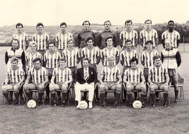 Sheffield Wednesday first-team squad 1985-86 Back Row, left to right, Lawrie Madden, Peter Shirtliff, Mike Lyons, Martin Hodge, Iain Hesford, Paul Hart, Lee Chapman, Garry Thompson. Centre: Peter Eustace (Assistant Manager), John Cooke, Gary Shelton, Chris Morris, Mark Smith, Simon Stainrod, Andy Blair, Brian Marwood, Alan Smith (physio) front: Glynn Snodin, Mel Sterland, Nigel Worthington, Howard Wilkinson (Manager), Siggi Jonsson, John Ryan and Carl Shutt.