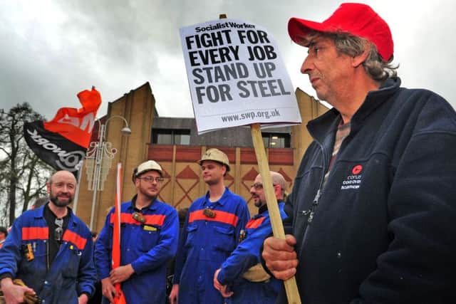 GMB members employed at Tata Steel march through Scunthorpe to protest at the loss of 900 jobs in the town.  Picture: Tony Johnson