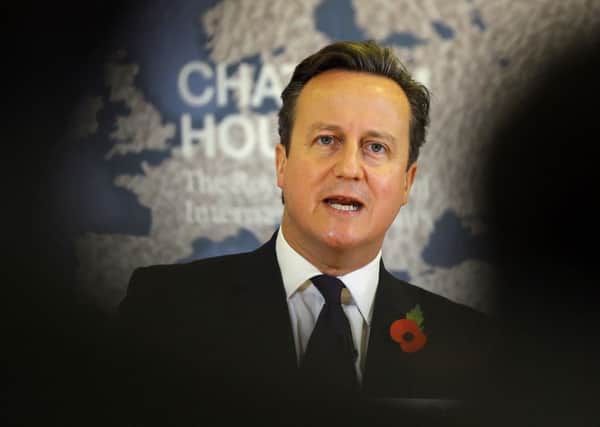 David Cameron delivers a speech on EU renegotiation, at Chatham House in London.