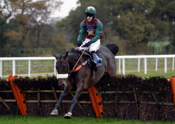 Oscar Rock ridden by Brian Hughes wins the Watch racing UK on Sky 432 Novices Hurdle Race at Wetherby in November 2013 . Picture: John Giles/PA.