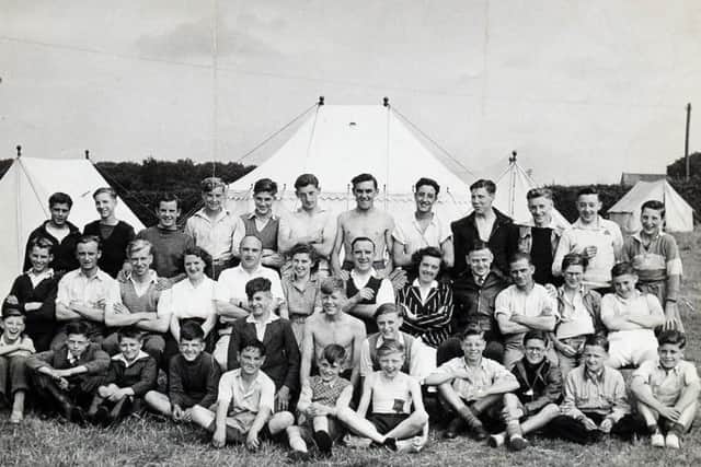 Archive photograph of The Hunslet Club members whilst away camping.
