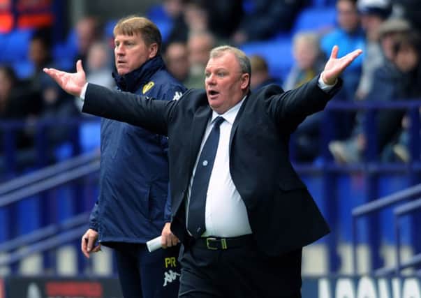 Leeds United's head coach Steve Evans with his assistant Paul Raynor.
 (Picture: Jonathan Gawthorpe)