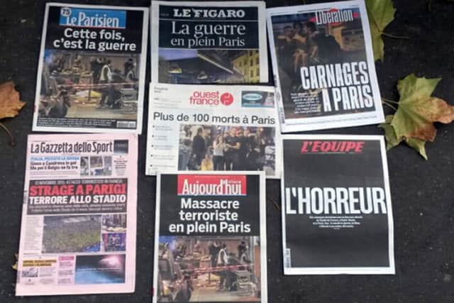 Front pages of papers sold in Paris following the attacks in the French capital . PIC: PA