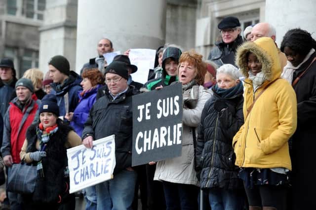 Charlie Hebdo vigil organised by French journalist Mireille Mason-Beguin, held in Millennium Square, Leeds, earlier this year.