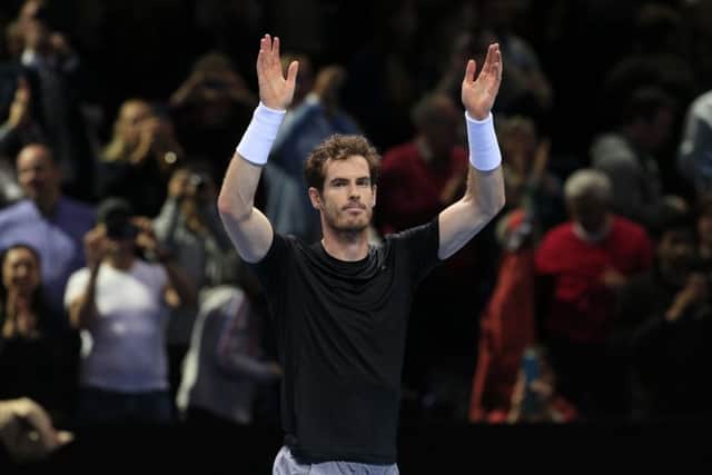 Andy Murray celebrates his victory against David Ferrer during day two of the ATP World Tour Finals at the O2 Arena in London (Picture: Jonathan Brady/PA Wire).