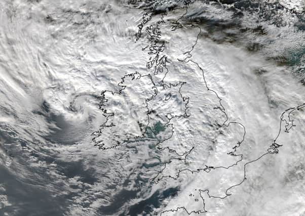 Storm Barneys cloud system blankets the UK in an image received by the universitys Satellite Receiving Station.