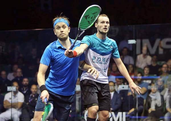 James Willstrop battlesd with Gregory Gaultier in the semi-final. Picture: squashpics.com