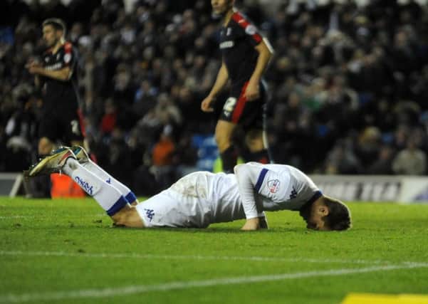 Leeds United v Rotherham United: Chris Wood misses a late chance for Leeds. Picture: Simon Hulme.