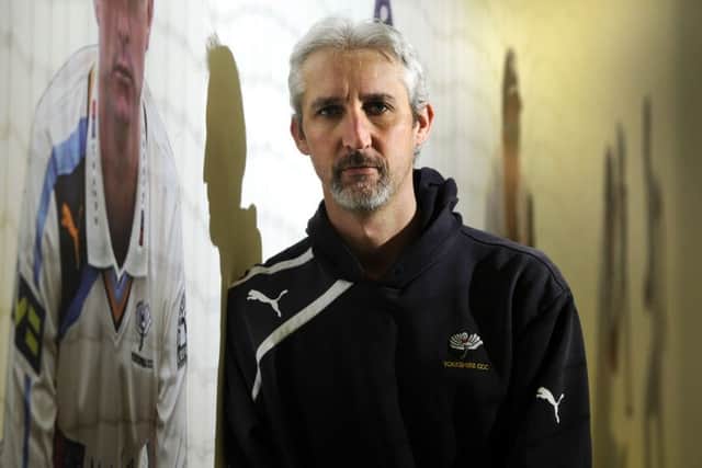 Yorkshire first-team coach Jason Gillespie at Headingley yesterday as the champions convened for their first training session of the new season. (Picture: Bruce Rollinson)