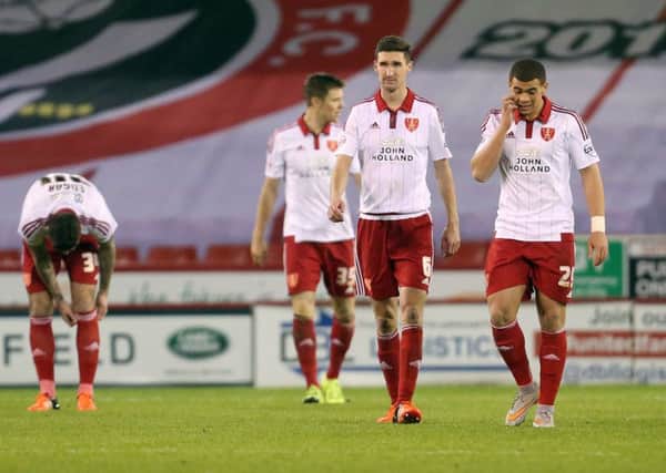 Dejection for Sheffield United following the fourth goal. (Picture: Philip Oldham/SportImage)