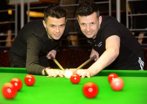 Father and Son,  Peter Lines  (right) with son Oliver Lines at the Northern Snooker Centre in Leeds.