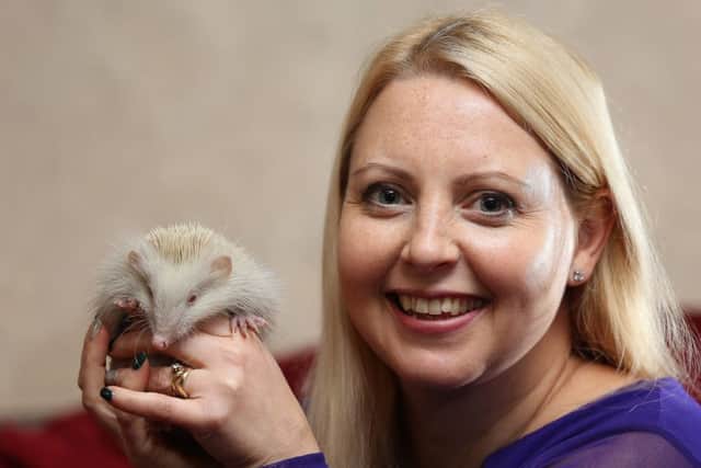 An extremely rare albino hedgehog found by animal lover Fiona Johnson, 40, of Doncaster. Picture: Ross Parry Agency