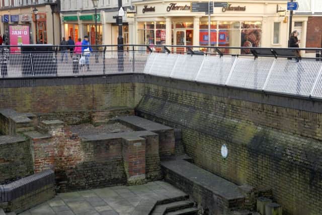 The remains of Beverley Gate at the top of Whitefriargate in Hull where King Charles I was refused entry to the city in 1642, thus heralding the start of the Civil War.