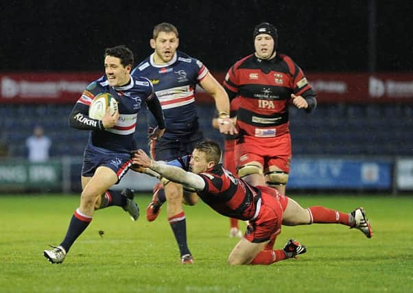 Doncaster Knights' Paul Jarvis breaks through the Moseley line. Picture: Scott Merrylees