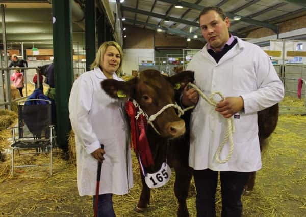 Red Hot Honey, a Limousin cross shown by Mark Harryman and Sarah Warriner, who farm at Pickering in North Yorkshire, has been named supreme beef champion at the English Winter Fair at the Staffordshire County Showground.