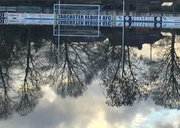 Tadcaster Albion's flooded pitch at their ground, behind the John Smith's brewery (Photo: @TadcasterAlbion)