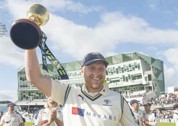 Yorkshire captain Andrew Gale leads his team around the Headingley outfield with the LV County Championship Trophy earlier this year.