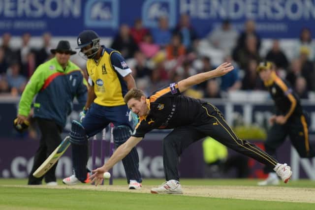 Yorkshire Vikings Rich Pyrah at full stretch during the Natwest T20 Blast at Headingley Stadium, Leeds. (Picture: Anna Gowthorpe)