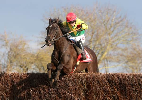 Goonyella ridden by Jonathan Burke jump the last to win The Betfred Midlands Grand National during the Betfred Midlands Grand National Day at Uttoxeter Racecourse. (Picture: Simon Cooper/PA Wire).