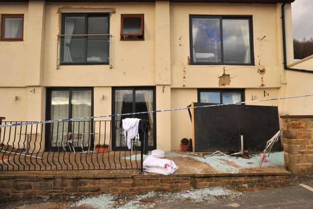 The scene after the balcony collapse at the bridal suite in the Casa Hotel, Brighouse. Picture: Ross Parry Agency
