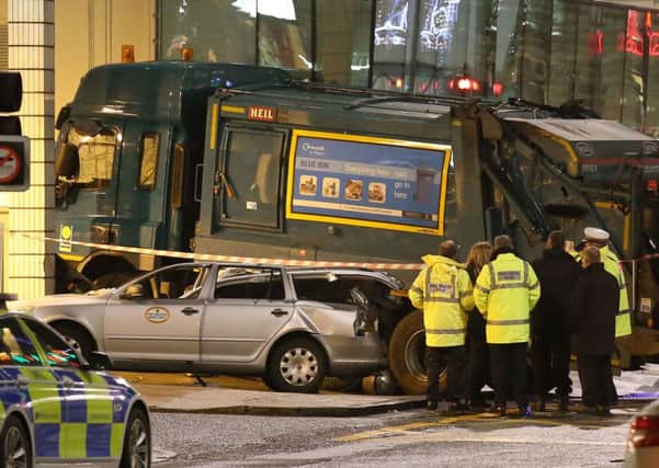 The scene in Glasgow's George Square after a bin lorry crashed in the city centre.