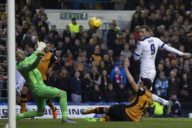 Leeds United's Chris Wood scores against Yorkshire rivals at Elland Road on Saturday. Picture: Jonathan Gawthorpe.